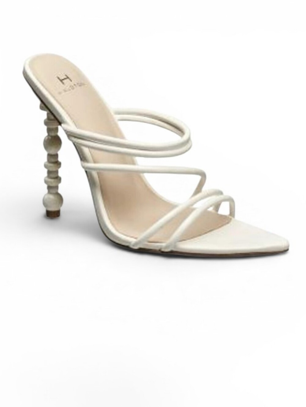 Halston‎ Sculpted Heel Sandals Size 9.5 White Strappy Pointed Toe Slip-on Shoes